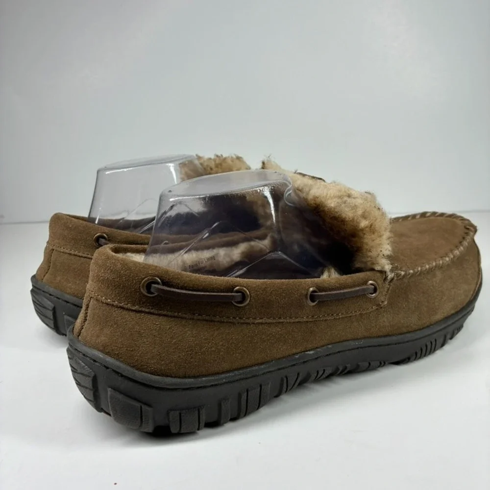 Clarks Men's US 12M Brown Suede Faux Fur Lined Venetian Moccasin House Slippers